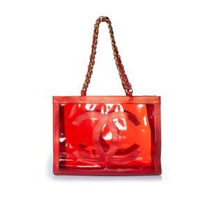 Chanel, Metallic barbie plexi tote with CC 1995